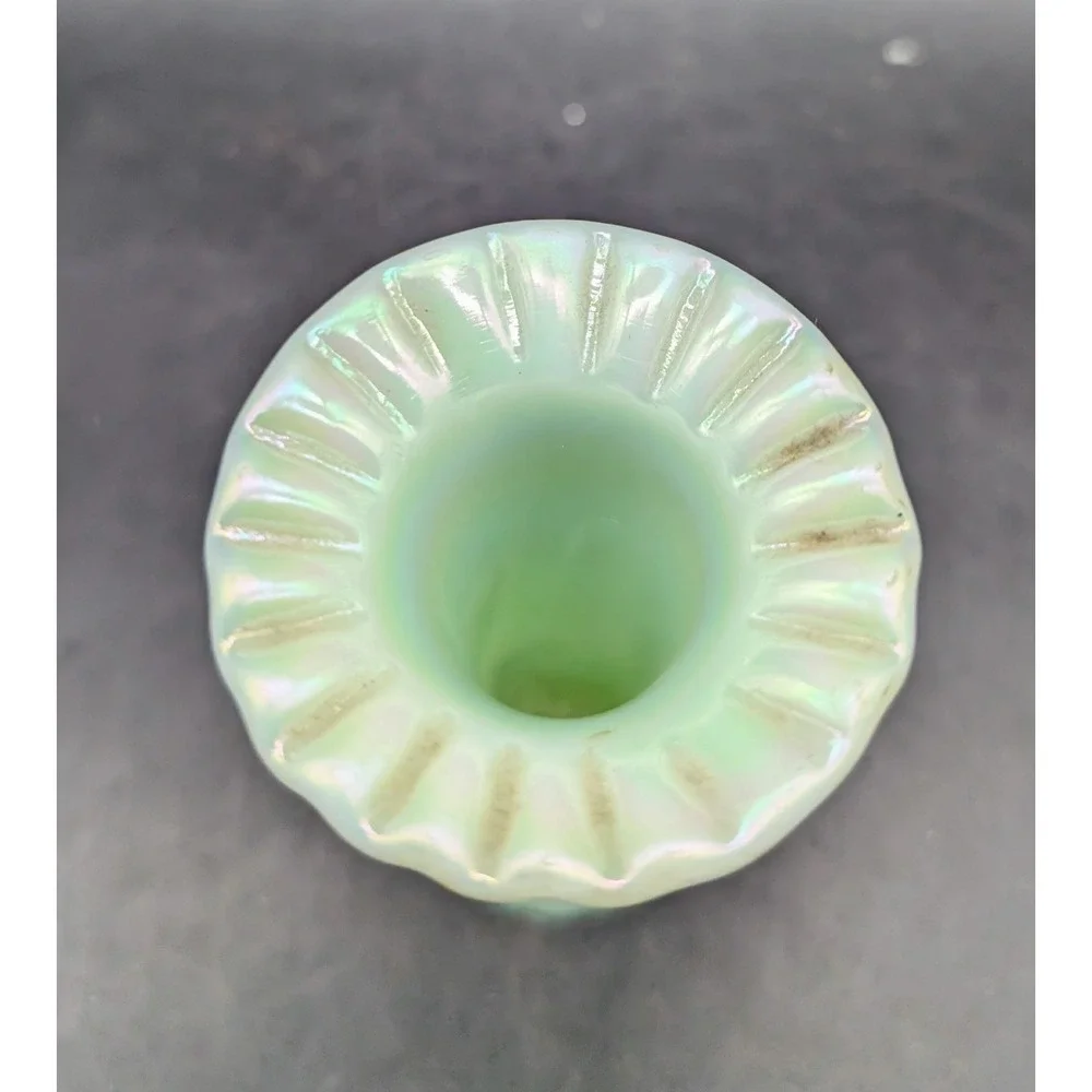 Fenton Glass Hand Vase Celadon Green Iridescent 1997 National Sales Meeting 4in